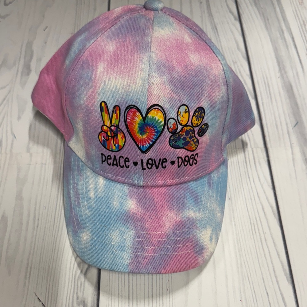 Tie-Dye Peace Love Dogs Cap - Pink and Blue